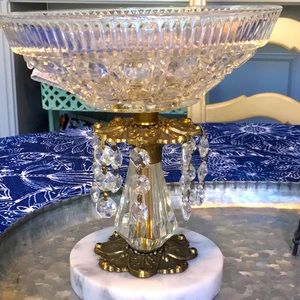 Vintage Monarch Crystal pedestal chandelier large bowl with marble base